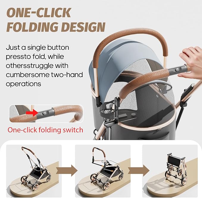 Pet Stroller with 4 Wheels, Dog Stroller with Detachable Carrier, One-Click Folding Pet Travel Carrier for Small, Medium Dogs Cats up to 50lbs, 3 in 1 Multifunctional (Cerulean)