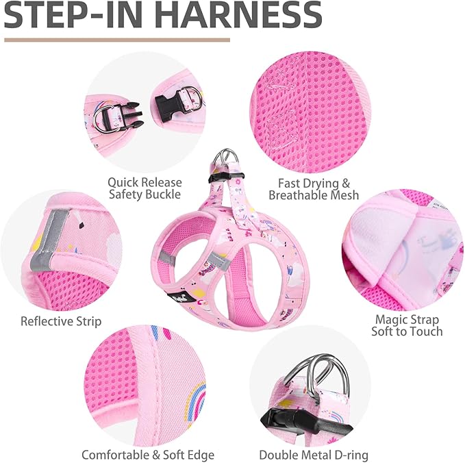 PUPTECK Adjustable Dog Harness Collar and Leash Set, Step in No Pull Pet Harness for Small Medium Dogs Puppy Cats Outdoor Walking, Soft Mesh Padded Reflective Vest Harnesses, Light Pink Alpaca, XXS