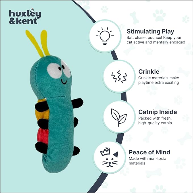 Huxley & Kent Plush Cat Toy - Interactive Catnip Toy for Cats & Kittens - Soft with Crinkle & Catnip - Fun Indoor Play - Caterpillar