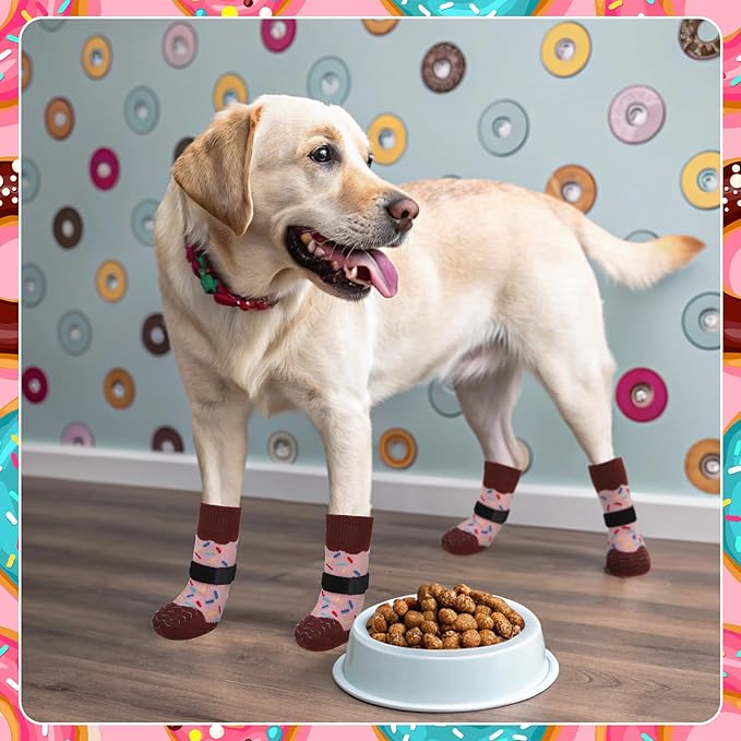 EXPAWLORER 4 Pcs Anti Slip Dog Socks, Dog Shoes for Hot Pavement, Dog Booties for Hardwood Floor, Prevent Licking Paws, Boots & Paw Protectors for Small Medium Large Senior Dogs