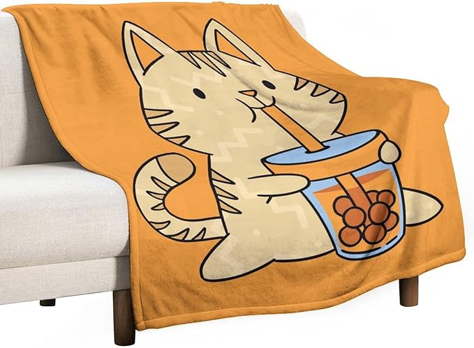Cat Blanket Gifts - 50"x60" Cute Throw Blanket for Adults Kids - Orange Soft Plush Throws for Bed, Couch & Travel