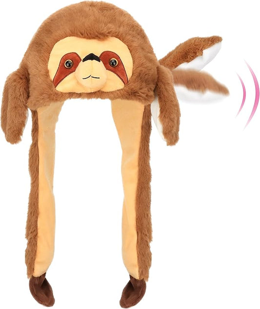 Animal Hat with Ears Moving Jumping Pop Up Beating Hat Plush Holiday Cosplay Dress Up Funny Gift for Kids