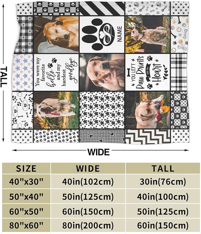 Funnylife Custom Dog Photo Memorial Blanket Personalized Pet Memorial Gifts for Dogs Loss of Pet Sympathy Gift Dog Bereavement Gifts 60" x 80"