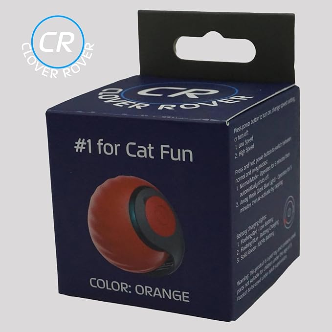 Energy Ball Cat Toy Orange - Version Bengal with Neon Tail, Rechargeable, 2-Speed Interactive Energy Ball with Auto Shut-Off, Away Mode for Indoor Cats