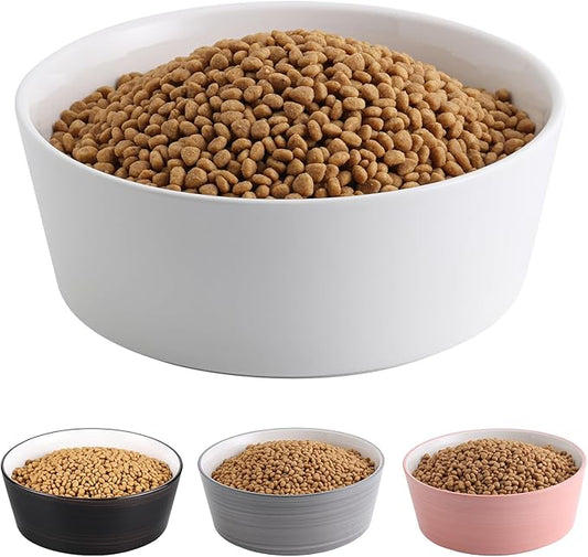 White Dog Bowl Ceramic for Medium Large Breed, Heavy Weighted Dog Food Water Dish, 8 in Non - Slip Modern Cute Extra Big Porcelain Pet Bowl Maze Wide Mouth