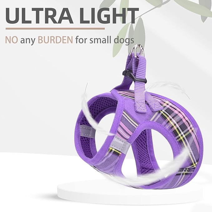 PUPTECK Adjustable Dog Harness Collar and Leash Set Step in No Pull Pet Harness for Small Medium Dogs Puppy and Cats Outdoor Walking Running, Soft Mesh Padded Reflective Vest Harnesses, Purple L