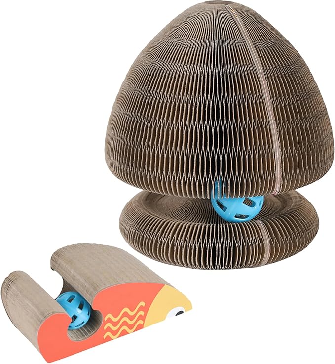 Kitty Curls Cat Toy Kurlz, Interactive Scratch Pad, Foldable Accordion,Recyclable Scratcher with Ball (Orange)