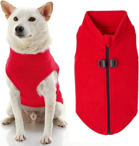 Gooby - Zip Up Fleece Vest, Fleece Jacket Sweater with Zipper Closure and Leash Ring, Red, Large