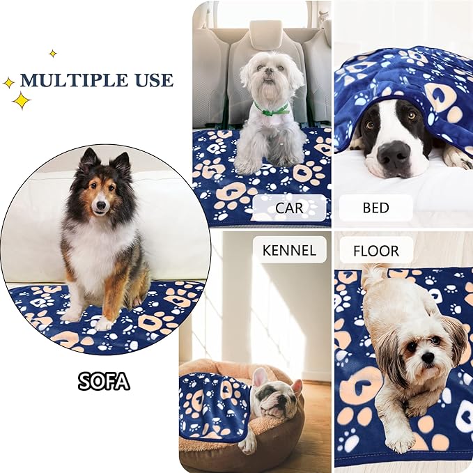 Dog Blanket, Soft Fleece Dog Blankets for Small Medium Dogs, Fluffy Flannel Pet Cat Puppy Blanket Mat Cover for Bed Couch, Cute Paw Print Throw Blanket for Dogs, Blue 40"X30"