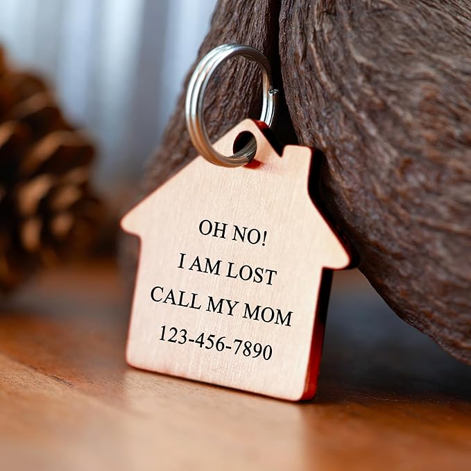 Ultra Joys Cat ID Tag Personalized Pet Tags, Durable Stainless Steel Small Pet Mini Dog Cat Tag Lightweight - House Tag in Rose Gold