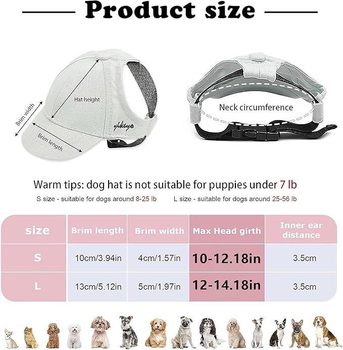 Dog Baseball Cap Dog Visor Hats Pet Sun Protection Hats Outdoor Sports Hats with Ear Holes Pet Baseball Hats with Adjustable Strap for Small Dogs Sun Protection Visor Hat
