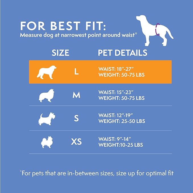 Simple Solution Disposable Dog Diapers Wraps for Male Dogs, True Fit, Absorbent, Leak Proof with Wetness Indicator, Puppy and Doggie Diaper for Peeing, For Large Pets, 18-27 Inch Waist, 12 Count