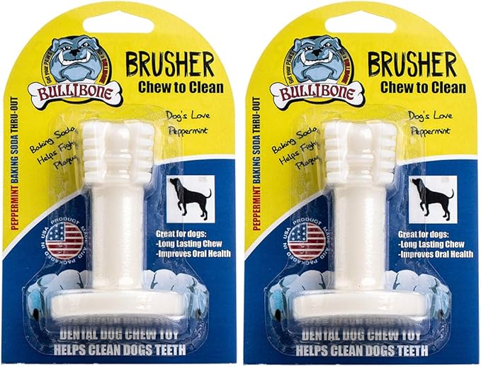 Bullibone Brusher: Dog Teeth Cleaning Brushing Toothbrush Stick - Long Lasting Nylon Peppermint Chew Toy for Dog Oral Care and Dental Health for Small Dogs and Puppies