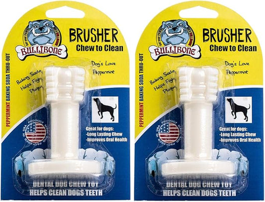 Bullibone Brusher: Dog Teeth Cleaning Brushing Toothbrush Stick - Long Lasting Nylon Peppermint Chew Toy for Dog Oral Care and Dental Health for Small Dogs and Puppies