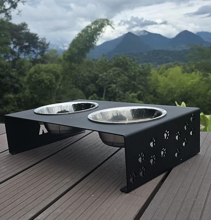 Elevated Dog Bowls for Food and Water with 2 Stainless Steel Bowls - Pet Feeder Stand, Raised Bowl Stand for Dogs and Cats - Dog Food and Water Bowl Set by Calaox