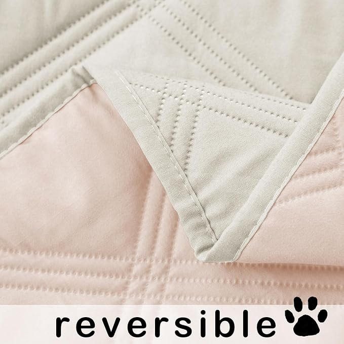 fuguitex Waterproof Dog Blanket Reversible for Small Dogs Resistant Leakproof Washable Couch Cushion Bed Protector Cover for Indoor Furniture Pet Friendly（82"*102",Baby Pink+Cream