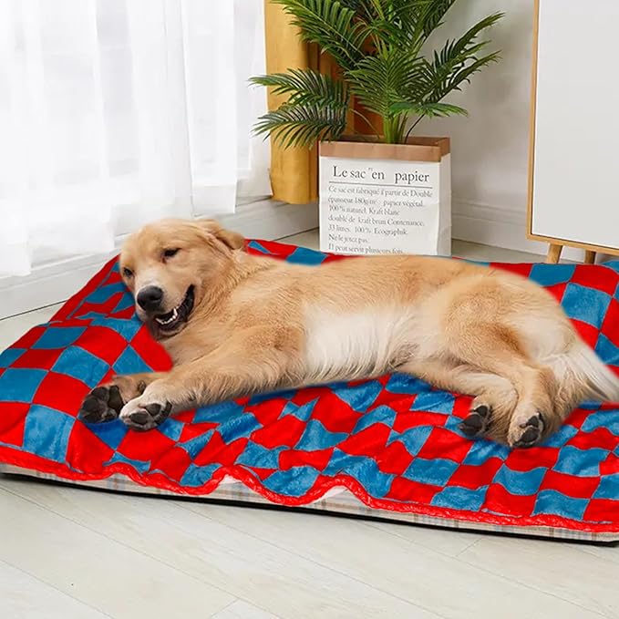 Premium Soft Dog Blanket, with Flannel Red Blue Cute Paw Print,43 * 30 inches, Cat Blanket Puppy Supplies Dog Products Stuff Essentials