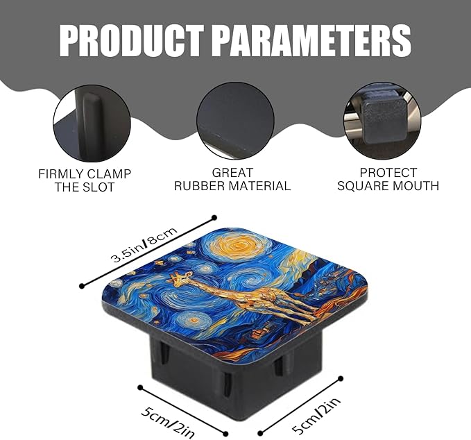 Hitch Cover Fits for 2-Inch Hitch,The Magical Allure of A Giraffe in A Starry - Night - Inspired Scene Rubber Trailer Hitch Cover Tube Plug Insert,Car Exterior Accessories, Receiver Tube Hitch Plug