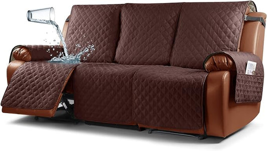 Ruaozz Waterproof Recliner Sofa Cover 1-Piece Couch Covers for Reclining Couches Reclining Sofa Cover Washable Furniture Protector with Elastic Straps Pocket for Kids, Pets (Coffee, 3 Seater)