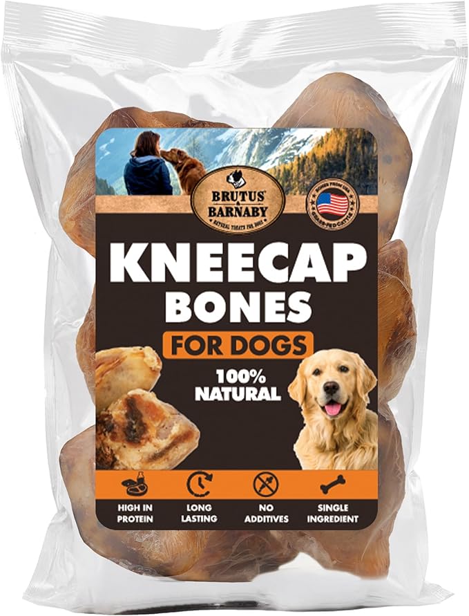 BRUTUS & BARNABY Kneecap Bones for Dogs – 100% USA-Sourced Beef – Long-Lasting Natural Chews for Aggressive Chewers – High Protein, Dental Health Support, (20-pk) – Made in The USA