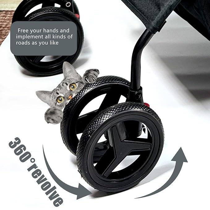 3-in-1 Pet Stroller for Small/Medium Dogs&Cats, 4 Wheels Lightweight Dog Stroller with Detachable Carrier, Storage Basket and Cup Holder, One-Click Folding Pet Travel Carrier for Car Seat & Hand Carry