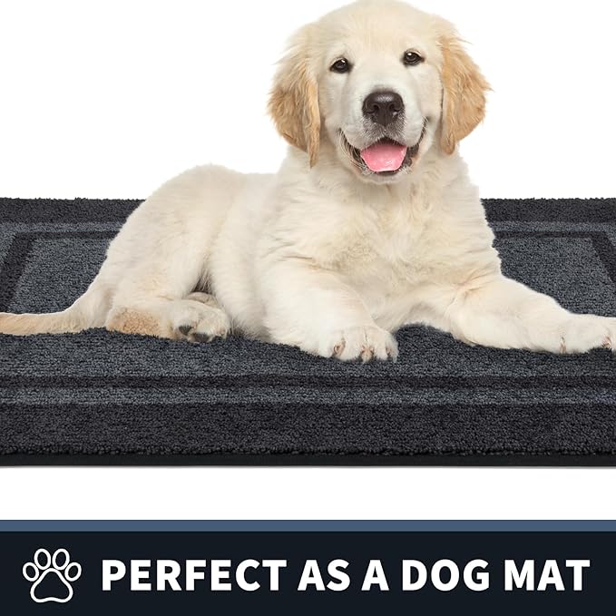 PURRUGS Dirt Trapping Door Mat 32" x 48", Non-Slip/Skid Machine Washable Entryway Rug, Shoes Scraper, Area Rug, Super Absorbent Welcome Mat for Muddy Wet Shoes and Paws, Bluish Grey & Charcoal