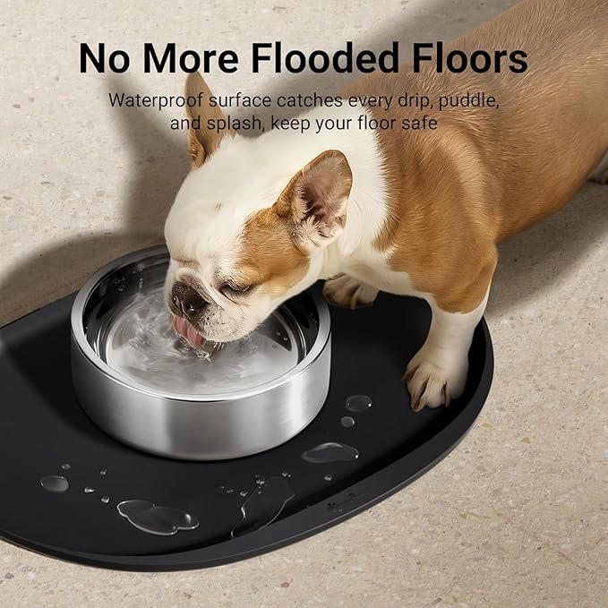 DownyPaws Dog Food Mats for Floors Waterproof, BPA Free Silicone Dog Bowl Mat, Non-Slip Pet Feeding Mat with High Raised Edge, Cat Placemat for Messy Drinkers, 24"×17", Black