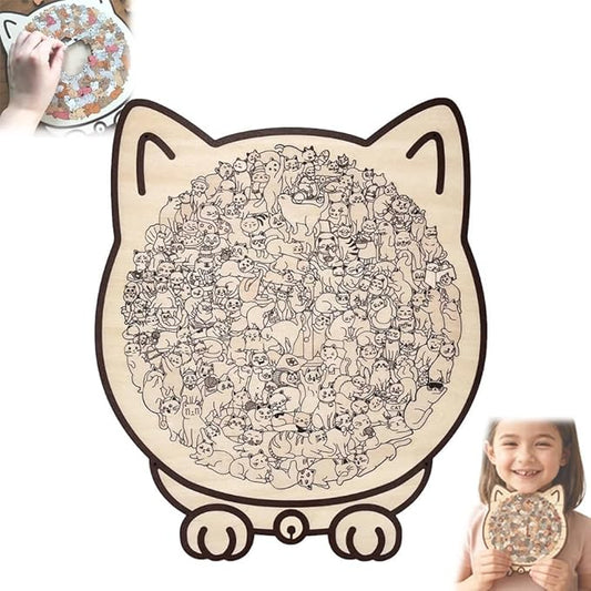 135-Piece Morandi Cat Shaped Wood Puzzle, Cute Cat Shaped Wooden Jigsaw Puzzle, Unique Framed Cats Outlines Jigsaw