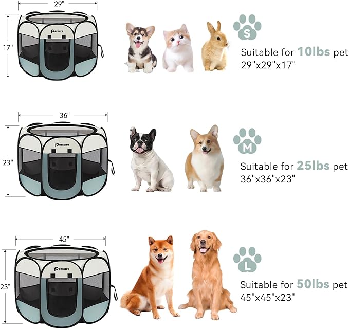 Dog Cat Playpen Indoor Outdoor for Puppy Pet Dogs Cat Travel and Recovery After Surgery, Dogs Enclosure Tent Crates Cage Indoor/Outdoor, Portable Pop Up Dog Kennel with Carrying Case (Grey, Medium)