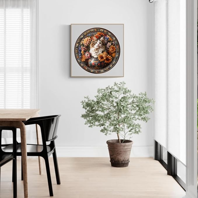 KAAYEE Wooden Puzzles for Adults, Beautiful Tricolor Cat 100 Piece Unique Animal Shape Puzzle, Cat Wood Puzzle for Adults, Creative Gifts for Friends/Family(8.5 * 8.5in)