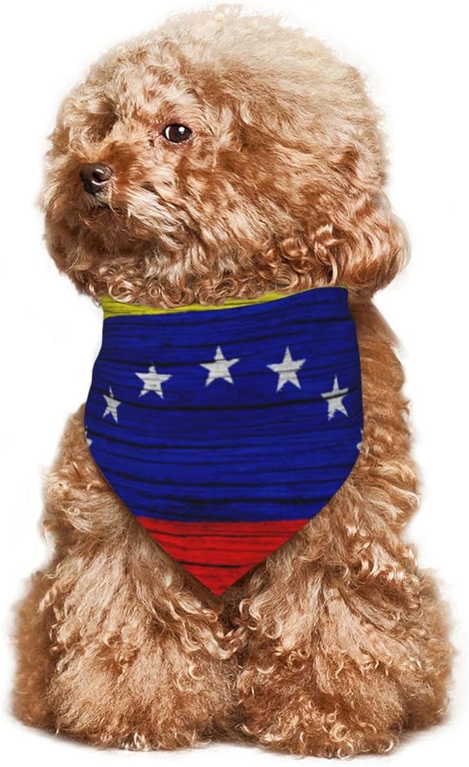 Venezuela Wooden Texture Venezuelan Flag Dog Bandana Scarf Triangle Bibs Pet Accessories Cat Kerchief