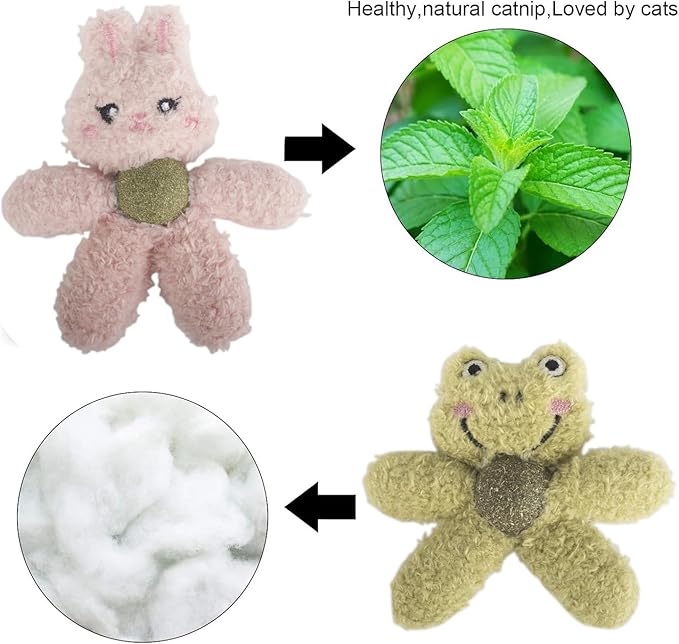 Cat Toys with Catnip Kitten Chew Bite Supplies Boredom Relief Fluffy Kitty Teeth Cleaning Chewing Cat Lovers Interactive Plush Gift (Rabbit&Bear)