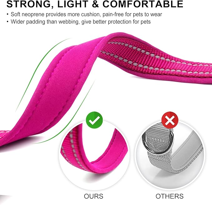 azuza Reflective Dog Collar, Soft Neoprene Padded Pet Collar with ID Tag Ring, Adjustable for Medium Dogs,Hot Pink,M