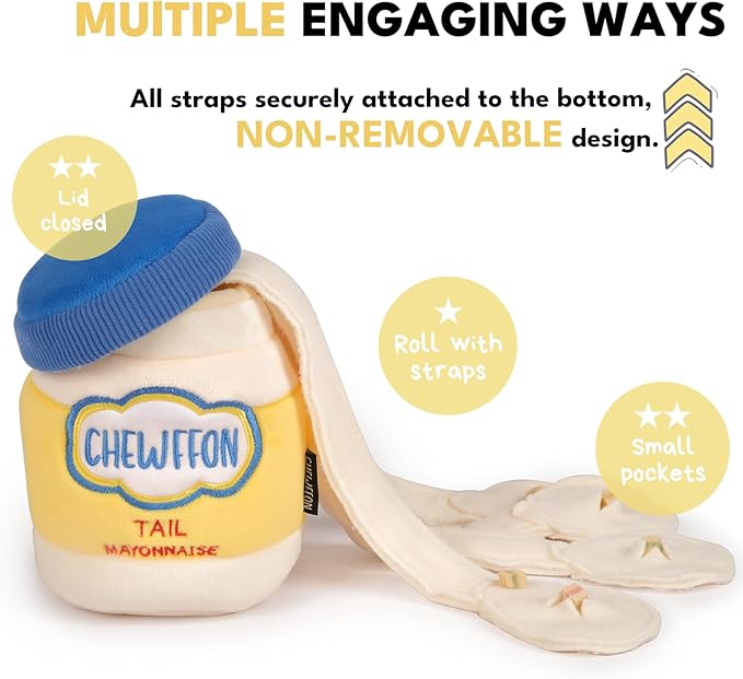 CHEWFFON Dog Enrichment Toys, Interactive Mayonnaise Jar Puzzle, Snuffle Toy for Mental Stimulation, Hide and Seek Crinkle Toy for All Dog Sizes