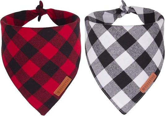 ADOGGYGO Christmas Dog Bandanas 2 Pack, Premium Cotton Fabric, Multiple Sizes Offered, White Red Plaid Bandanas for Small Dogs (Small)