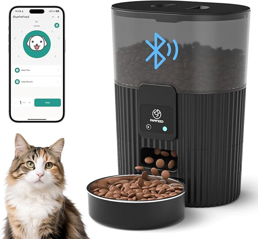 PAPIFEED Automatic Cat Feeder 3.5L/15 Cup 2.4G Bluetooth Pet Feeder for Dog Work with Alexa & Echo Timed Cat Food Dispenser for Remote Feeding with Stainless Steel Bowl up to 10 Meals Per Day with APP