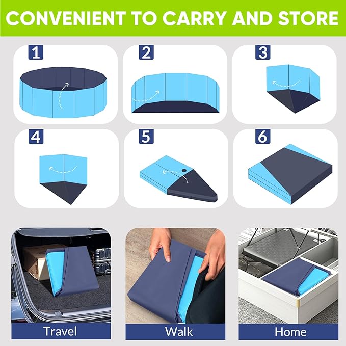 Dog Pool, Foldable Pet Swimming Pool with 6mm High-Strength PP Board, Hard Plastic Collapsible Doggy Pools for Small Dogs Kitty Duck, Non-Slip Doggie Bathtub Quick to Set Up and Drainage Hole, 48"