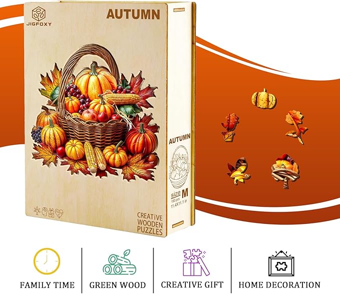 Jigfoxy Wooden Puzzles for Adults, Fall Wood Puzzles Adult, Unique Animal Shape Wooden Jigsaw Puzzles for Adults, Birthday Gifts for Puzzle Lovers, Family (S-8.5 * 8.2in-100pcs)