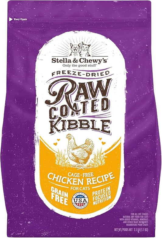 Stella & Chewy's Raw Coated Cat Food - High Protein, Grain-Free Kibble with Cage-Free Chicken - Premium Digestive Support with Probiotics - Natural Small Kibble - Perfect For Picky Eaters - 2.5lb Bag