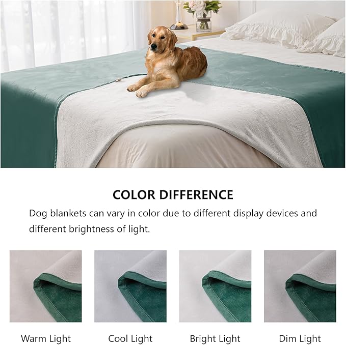 Waterproof Blanket for Bed Protection, Washable Dog Blankets for Couch, Soft Reversible Pet Throw Furniture Protector Cover for Sofa-82"x108",Green+Cream