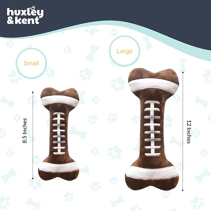 Huxley & Kent Funny Dog Toy w/Squeaker – Power Plush Squeaky Dog Toys for Small, Medium & Large Dogs – Soft Stuffed Animal for Indoor Play & Fetch - Football Bone, Small