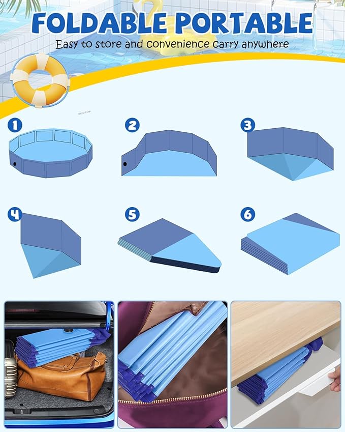 YSJILIDE Portable Dog Pool PVC Pet Swimming Bathtub Collapsible Hard Plastic Pool for Pets to Swim and Bath (L-87"x 12" Blue)