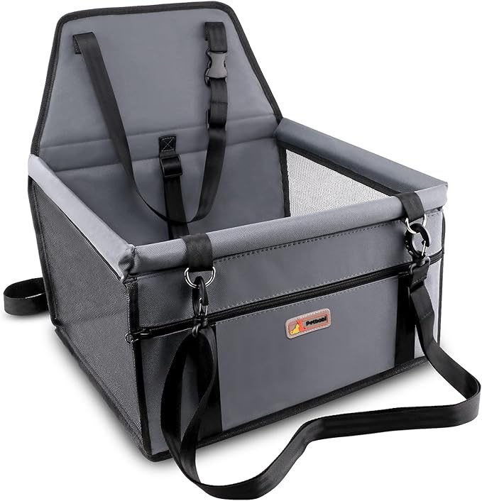 Petbobi Small Dog Car Seat, Dog Car Booster Seat for Small Medium Dogs 5-15 lbs, Foldable Front Seat Safety with Sturdy PVC Tube Frame, Breathable Mesh, Grey