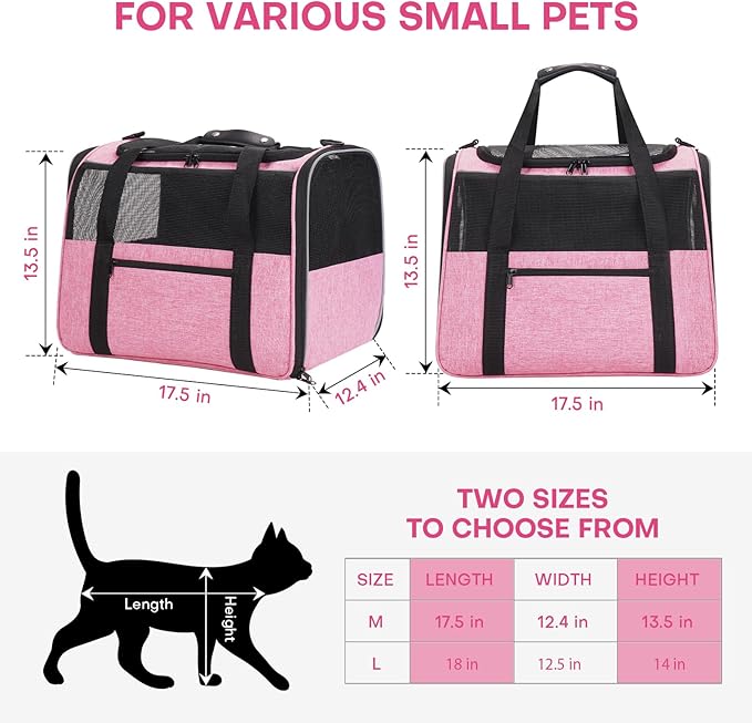 JUNGYOUN Premium Cat Carrier - Pet Carrier for Cat & Small Dogs up to 15lbs - Airline Approved Travel Dog Carrier with Anti-Escape Zippers, Collapsible Travel Bowl & Padded Strap