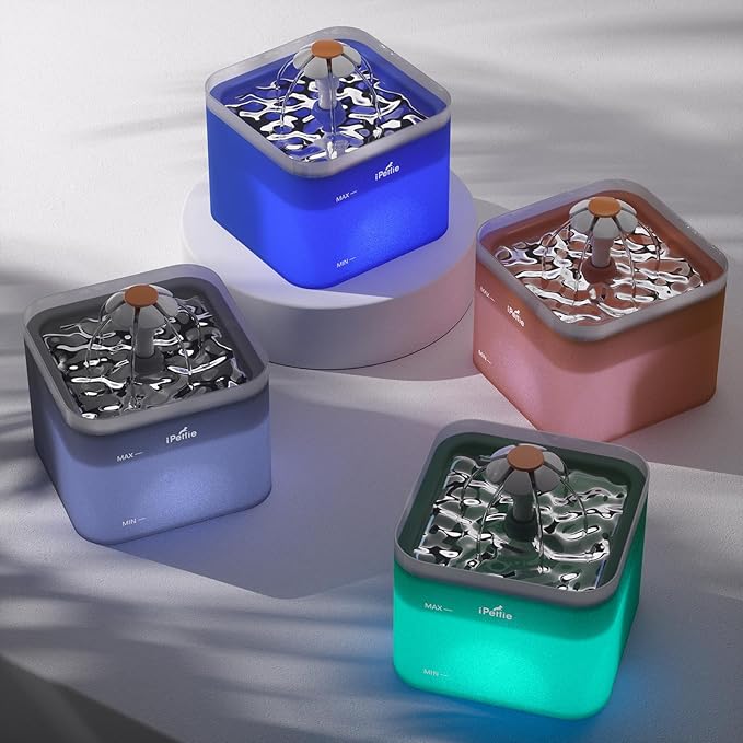 iPettie Neverland Cat Water Fountain with LED Light, 67oz/2.0L, Ultra Quiet Drinking Waterer, Automatic Filtered Water Dispenser, Water Purifier for Pets, Cyan