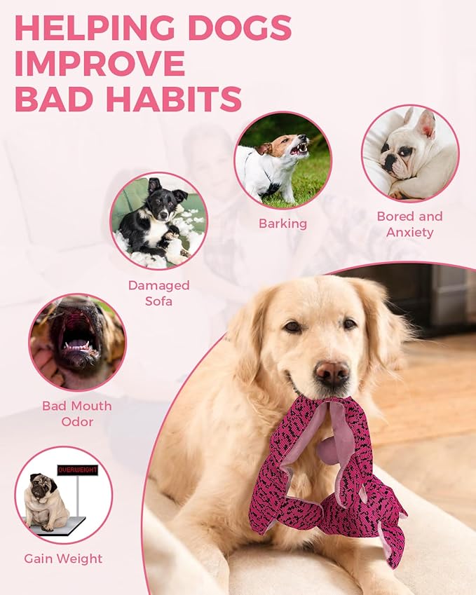 Squeaky Dog Toys for Large Dogs, Durable Plush Chew Toys for Aggressive Chewers, Interactive Tug of War Toy, Tough Teething Gift to Keep Them Busy and Relieve Boredom (Pink Pig)