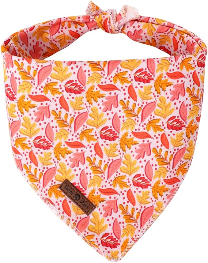 Lionet Paws Cotton Dog Bandanas,Pink Yellow Leaves Comfortable Dog Bandana Bibs Scarf Dogs Kerchief,Autumn Scarves for Small Medium Dogs Pets