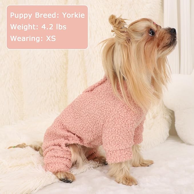 Dog Sweaters for Small Dogs Winter Dog Pajamas Sized Dogs Boy Girl Fleece Pet Clothes Puppy Outfit 4 Legs Jumpsuits for Chihuahua Yorkie Cat Apparel (Pink, XX-Small)