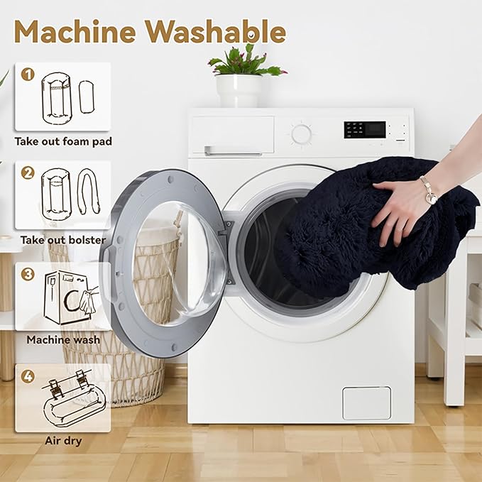 Human Dog Bed, 71''x45''x12'' Size Fits You and Pets, Washable Faux Fur Pet Bed for People Doze Off, Napping Orthopedic Dog Bed, Present Plump Pillow, Blanket, Strap - Dark Grey