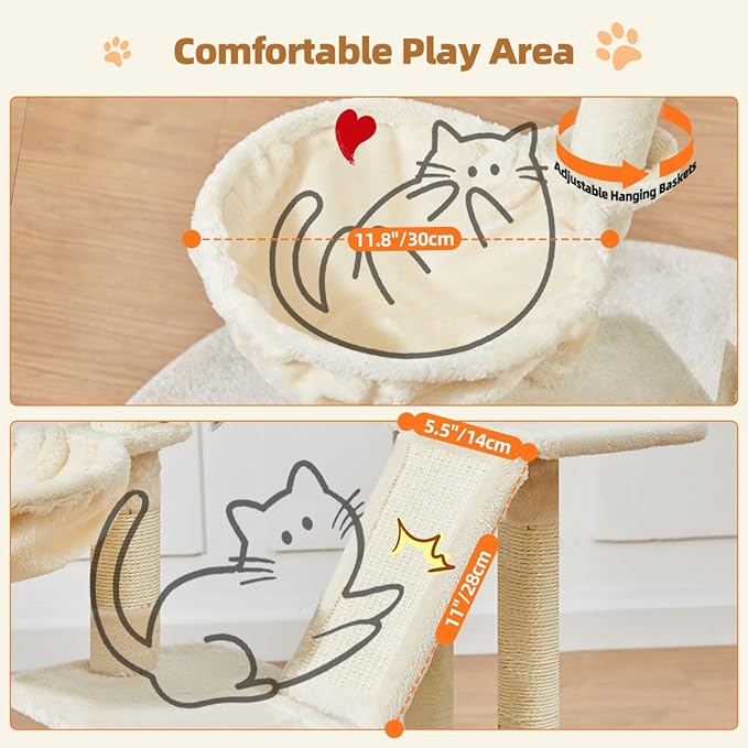 Taoqimiao Cat Tree,38.5-Inch Cat Tower for Indoor Cats,Suitable for Kittens with Luxurious cat condo with Adjustable Baskets and Luxurious Perch Beige MS029SM